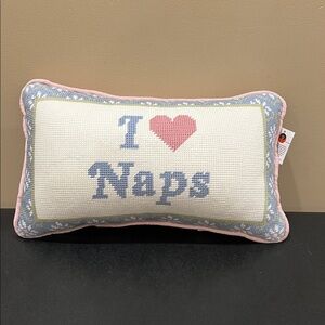 Bouffants & Broken Hearts | Needlepoint Sassy Pillow “I 🩷 Naps”